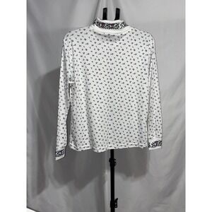 Separate Issue Vintage Floral Mock Neck Long Sleeve Top White Burgundy Size M